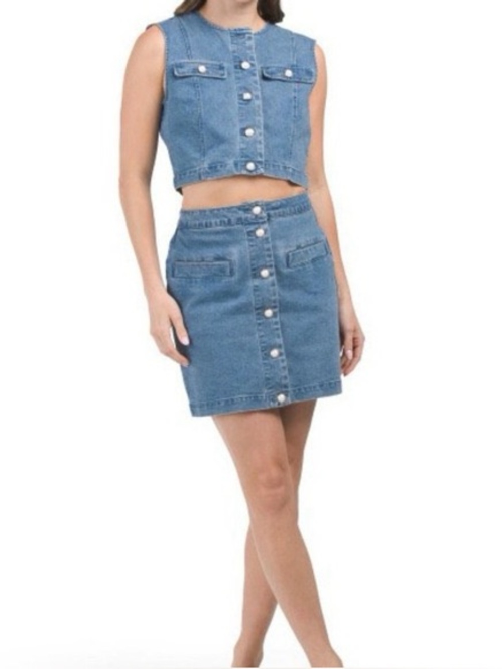 House of Harlow 1960 Denim Skirt and Vest Set